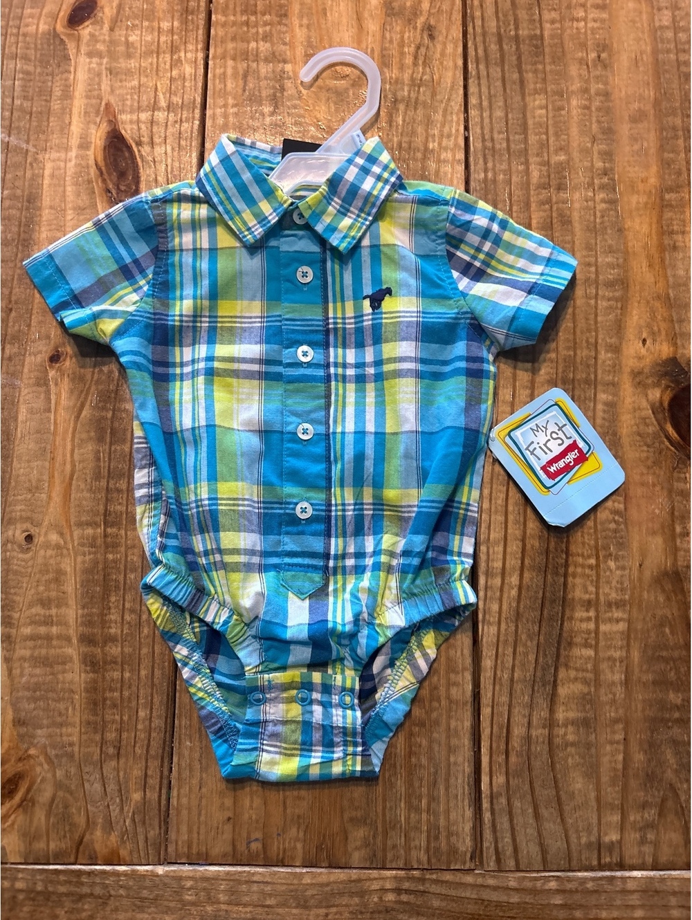 Y2k Vintage Wrangler Baby Boys 3-6 months Plaid Button Up Bodysuit Romper